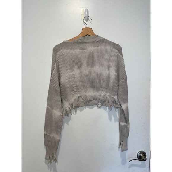 Superdown Ella Distressed Gray Tie-Dye Cropped Knit Sweater Size Medium - Picture 5 of 11
